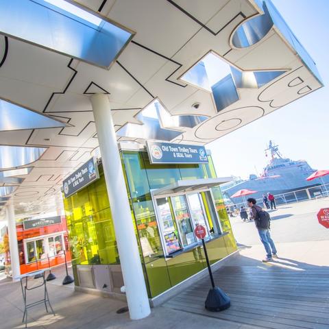 Old Town Trolley Tours and SEAL Tours kiosk at Broadway Plaza at the Port of San Diego