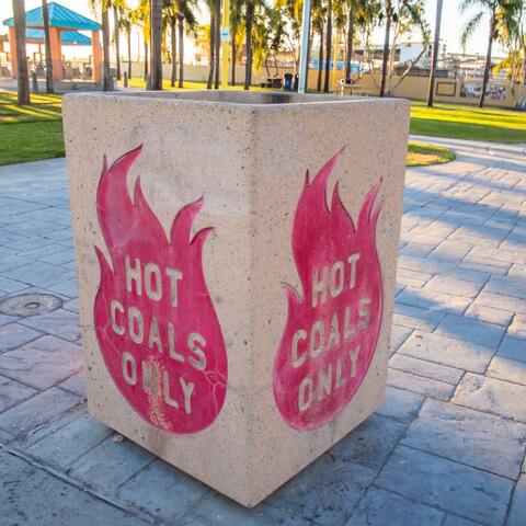 Hot coals disposal bin at Port Park in Barrio Logan at the Port of San Diego