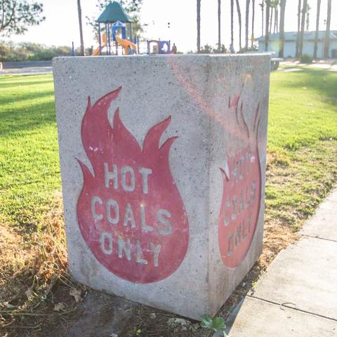 Hot coals disposal bin at Chula Vista Marina View Park at the Port of San Diego