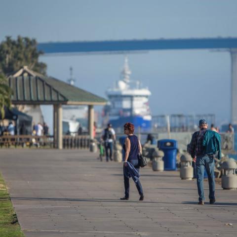 People walking at Embarcadero Marina Park North at the Port of San Diego