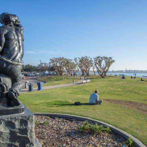 Morning sculpture by Donal Hord at Embarcadero Marina Park North at the Port of San Diego