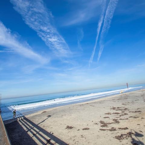 Imperial Beach sandy shore and pier at Portwood Pier Plaza at the Port of San Diego