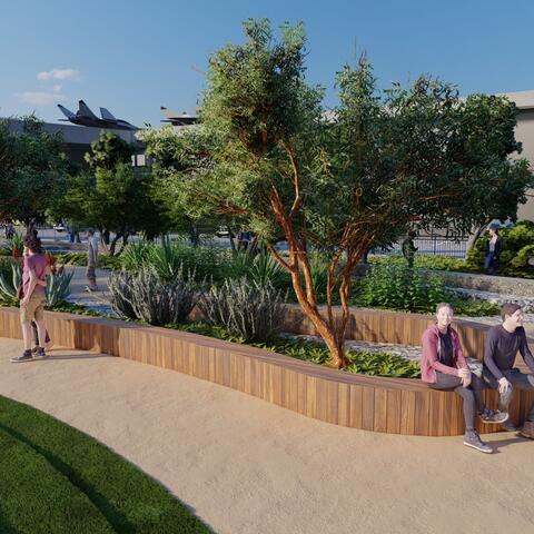 Conceptual rendering depicts area of Freedom Park planned for Navy Pier next to the USS Midway