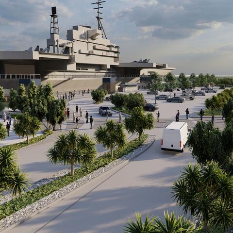 Conceptual rendering depicts area of Freedom Park planned for Navy Pier next to the USS Midway