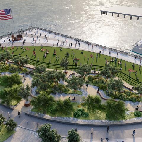 Conceptual rendering depicts area of Freedom Park planned for Navy Pier next to the USS Midway