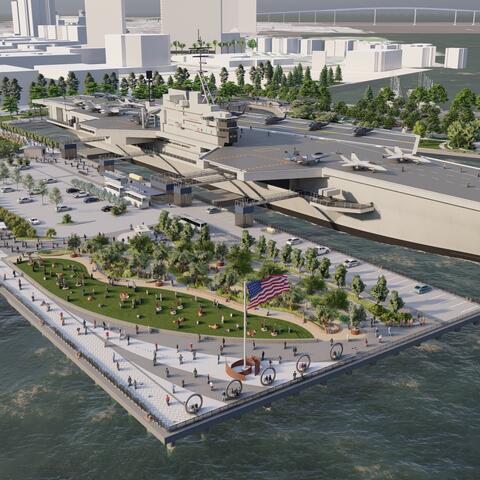 Conceptual rendering depicts area of Freedom Park planned for Navy Pier next to the USS Midway