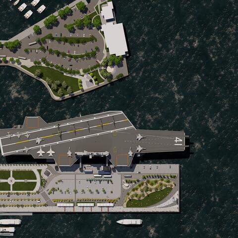 Conceptual rendering depicts area of Freedom Park planned for Navy Pier next to the USS Midway