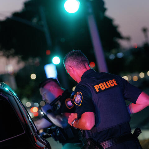 Harbor Police officers conduct a traffic stop