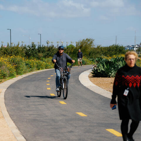 People on bike path