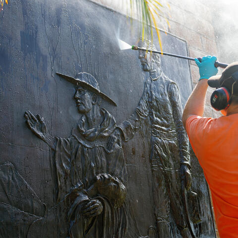 Public Art Restoration Progress - Gaspar de Portola Monument