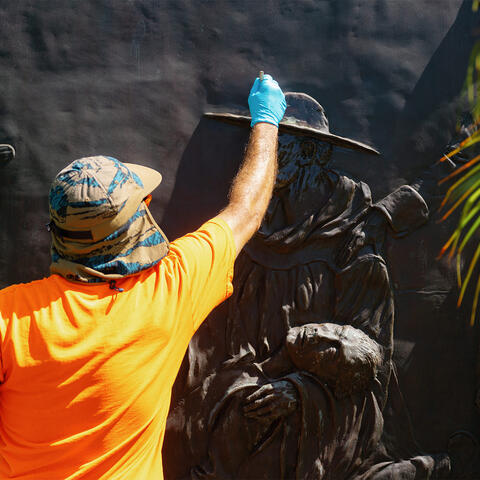 Public Art Restoration Progress - Gaspar de Portola Monument