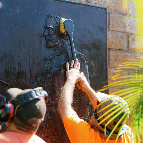 Public Art Restoration Progress - Gaspar de Portola Monument
