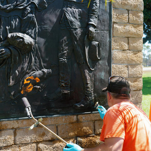 Public Art Restoration Progress - Gaspar de Portola Monument